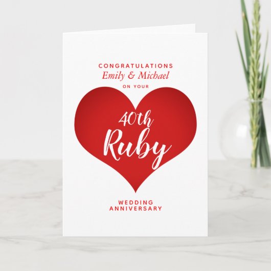 40. RUBY-Hochzeitstag personalisiert Karte (Vorderseite)