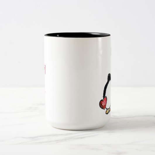 40. ruby Hochzeitstag Pinguin Zweifarbige Tasse (Mittel)