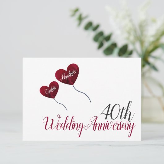 40. Ruby Hochzeitstag Rote Herzblasen Dankeskarte (Stehend Vorderseite)