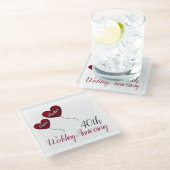 40. Ruby Hochzeitstag Rote Herzblasen Glasuntersetzer (Schrägansicht)