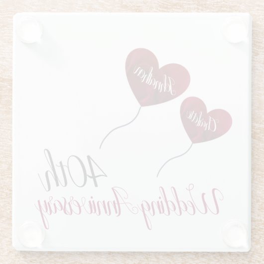 40. Ruby Hochzeitstag Rote Herzblasen Glasuntersetzer (Rückseite)