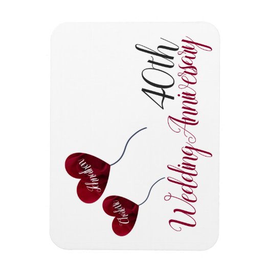40. Ruby Hochzeitstag Rote Herzblasen Magnet (Vertikal)
