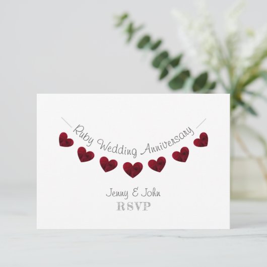 40. ruby Hochzeitstag RSVP Karte (Stehend Vorderseite)