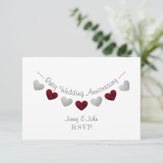 40. ruby Hochzeitstag RSVP Karte (Stehend Vorderseite)