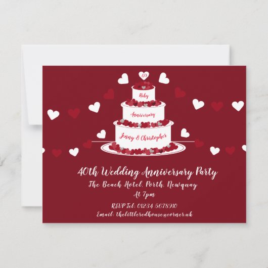 40. Ruby-Hochzeitstorte Einladung (Rückseite)