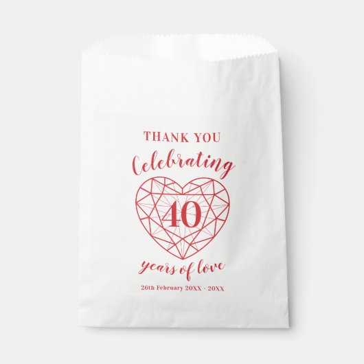 40. Ruby-Jubiläum 40 Jahre personalisiert Gefallen Geschenktütchen (Vorderseite)