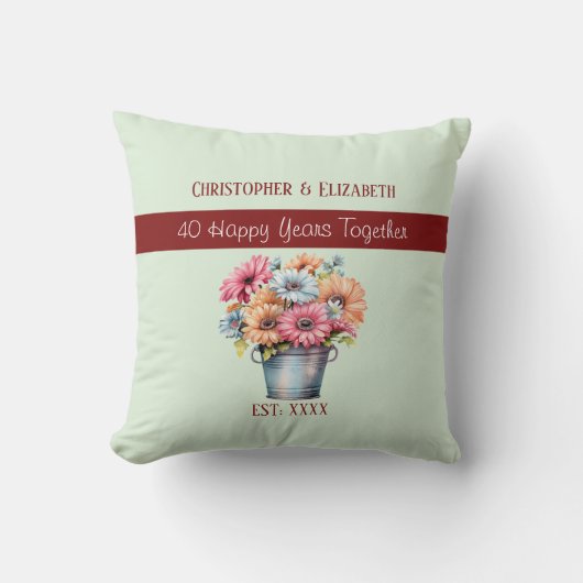 40. Ruby-Jubiläum Blume grün Kissen (Vorderseite)
