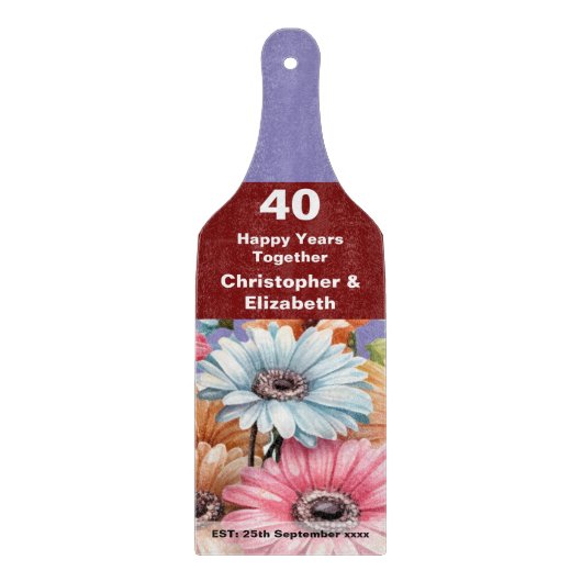 40. Ruby Jubiläum Blumenbeete lila Schneidebrett (Vorderseite)