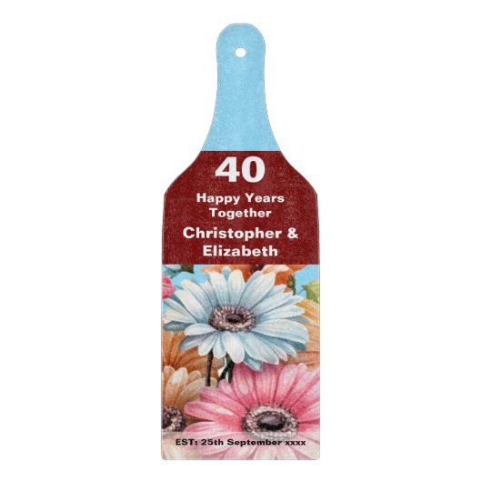 40. Ruby-Jubiläum Blumenblau Schneidebrett (Vorderseite)