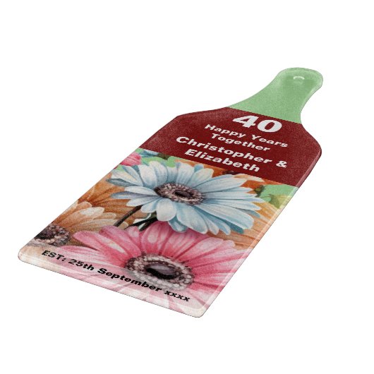 40. Ruby Jubiläum Blumengrün Schneidebrett (Ecke)