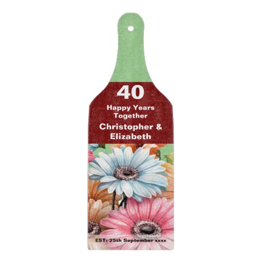 40. Ruby Jubiläum Blumengrün Schneidebrett (Vorderseite)