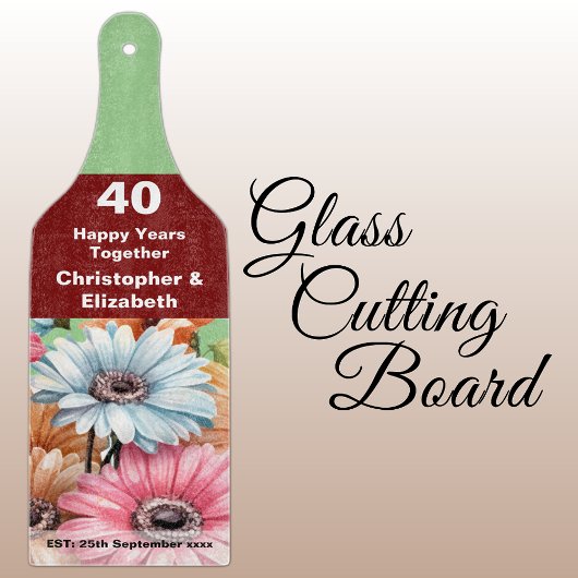 40. Ruby Jubiläum Blumengrün Schneidebrett