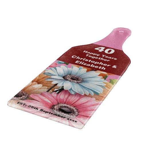 40. Ruby Jubiläum Blumenrosa Schneidebrett (Ecke)