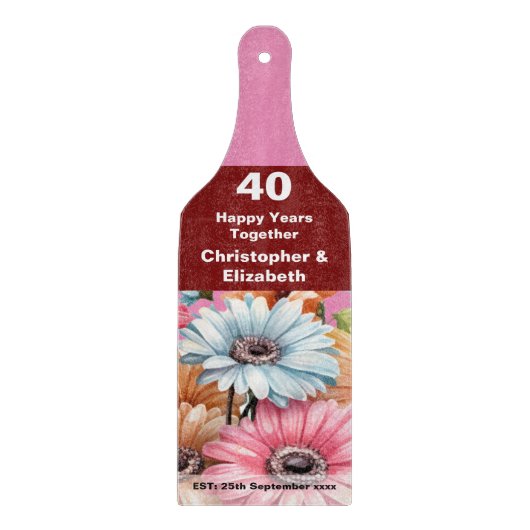 40. Ruby Jubiläum Blumenrosa Schneidebrett (Vorderseite)