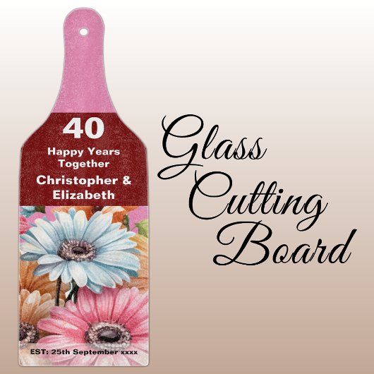 40. Ruby Jubiläum Blumenrosa Schneidebrett