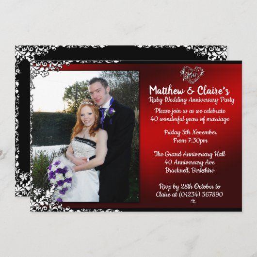 40. Ruby Jubiläum Foto Einladungen (Vorne/Hinten)