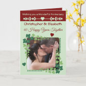 40. Ruby Jubiläum Foto grün bordeauxrot Karte (Gelbe Blume)