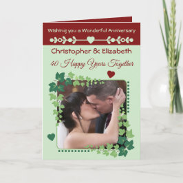 40. Ruby Jubiläum Foto grün bordeauxrot Karte