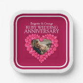 40. Ruby Jubiläum Foto roter Herzplatz Pappteller (Vorderseite)