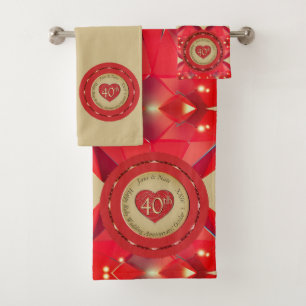 40. Ruby-Jubiläum Handtuch Badhandtuch Set