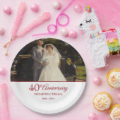 40. Ruby Jubiläum Hochzeitsfeier Foto Elegant Pappteller (Party)