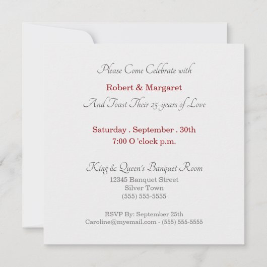 40. Ruby-Jubiläum mit Datum und Initialen Einladung (Rückseite)