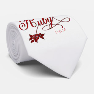 40. Ruby-Jubiläum mit Datum und Initialen Krawatte