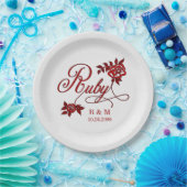 40. Ruby-Jubiläum mit Datum und Initialen Pappteller (Party)