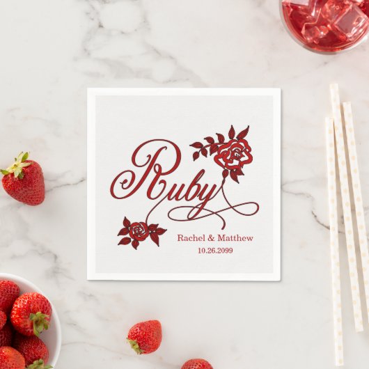 40. Ruby-Jubiläum mit Datum und Initialen Serviette (Beispiel)