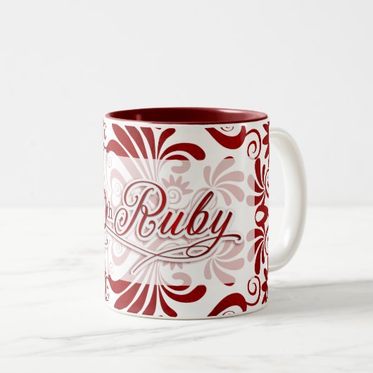 40. Ruby-Jubiläum mit Red Wirbel on White Zweifarbige Tasse (VorderseiteRechts)
