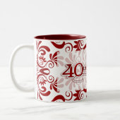 40. Ruby-Jubiläum mit Red Wirbel on White Zweifarbige Tasse (Links)