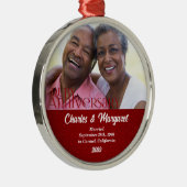 40. Ruby Jubiläum Red Damask Foto Weihnachten Ornament Aus Metall (Rechts)