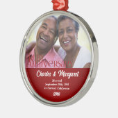 40. Ruby Jubiläum Red Damask Foto Weihnachten Ornament Aus Metall (Links)