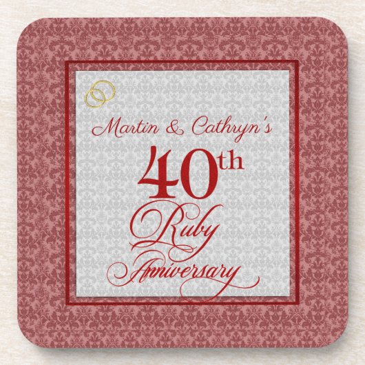 40. Ruby-Jubiläum Red Damask Getränkeuntersetzer (Vorderseite)