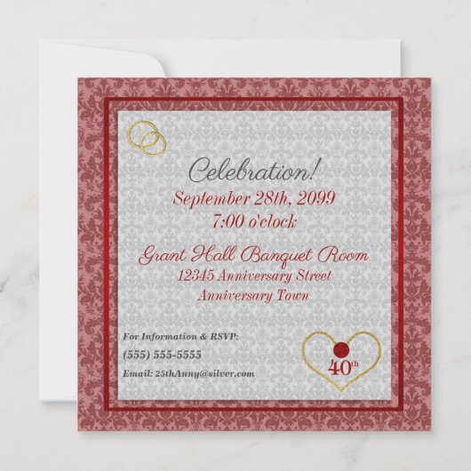 40. Ruby Jubiläum Rot und Silber Einladung (Rückseite)