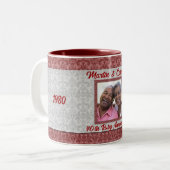 40. Ruby Jubiläum Rot und Silberner Damast Foto Zweifarbige Tasse (Vorderseite Links)
