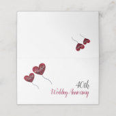 40. Ruby Jubiläum rote Herzblasen weiß Platzkarte (Außenseite Aufgefaltet)