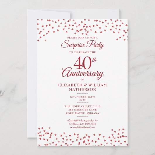 40. Ruby Jubiläum Überraschung Party Confetti Einladung (Vorderseite)