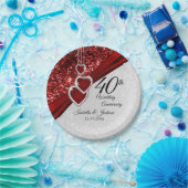 40. Ruby Red and White Glitzer Jubiläum Pappteller (Party)