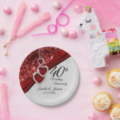 40. Ruby Red and White Glitzer Jubiläum Pappteller (Party)
