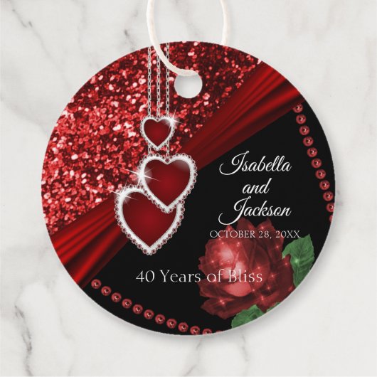 40. Ruby Red Glitzer and Rose Jubiläum Geschenkanhänger (Rückseite)