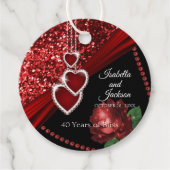 40. Ruby Red Glitzer and Rose Jubiläum Geschenkanhänger (Vorderseite)