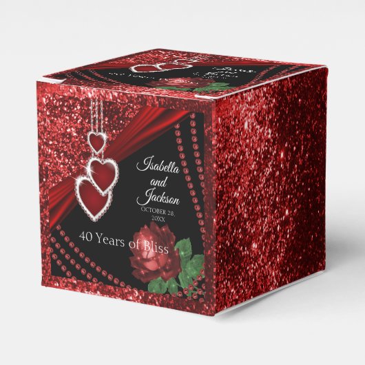 40. Ruby Red Glitzer and Rose Jubiläum Geschenkschachtel (Vorderseite)