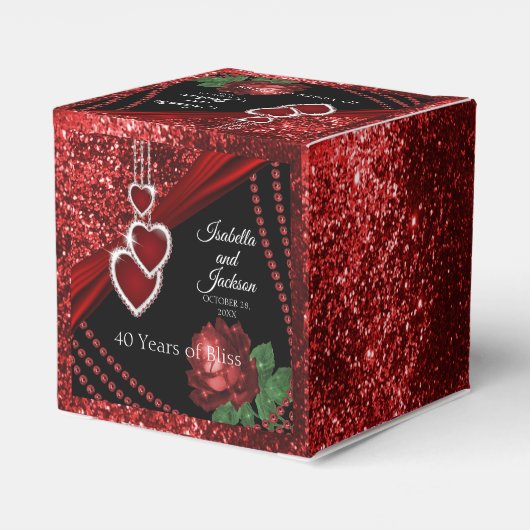 40. Ruby Red Glitzer and Rose Jubiläum Geschenkschachtel (Rückseite)