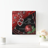 40. Ruby Red Glitzer and Rose Jubiläum Quadratische Wanduhr (Zuhause)