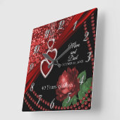 40. Ruby Red Glitzer and Rose Jubiläum Quadratische Wanduhr (Winkel)