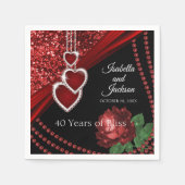 40. Ruby Red Glitzer and Rose Jubiläum Serviette (Vorderseite)