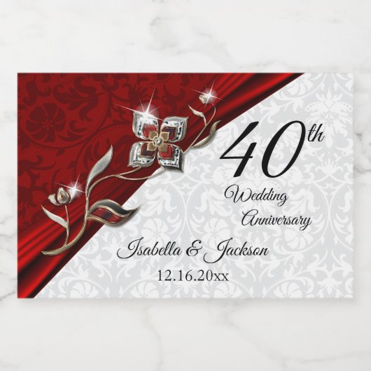 40. Ruby Red Wedding Jubiläum Schaumweinetikett (Einzelnes Label)