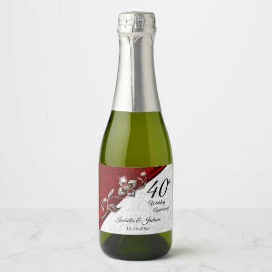 40. Ruby Red Wedding Jubiläum Schaumweinetikett (Vorderseite)