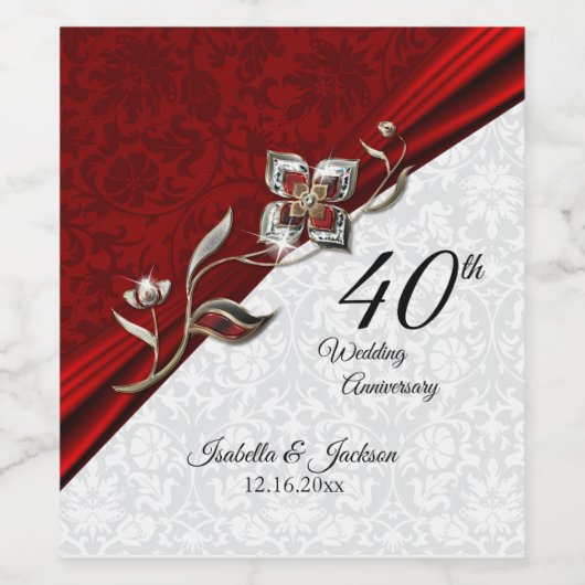 40. Ruby Red Wedding Jubiläum Weinetikett (Einzelnes Label)